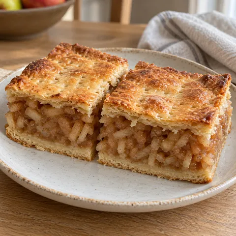 Almás pite vastag fahéjas töltelékkel és vékony, aranybarna tésztalapokkal