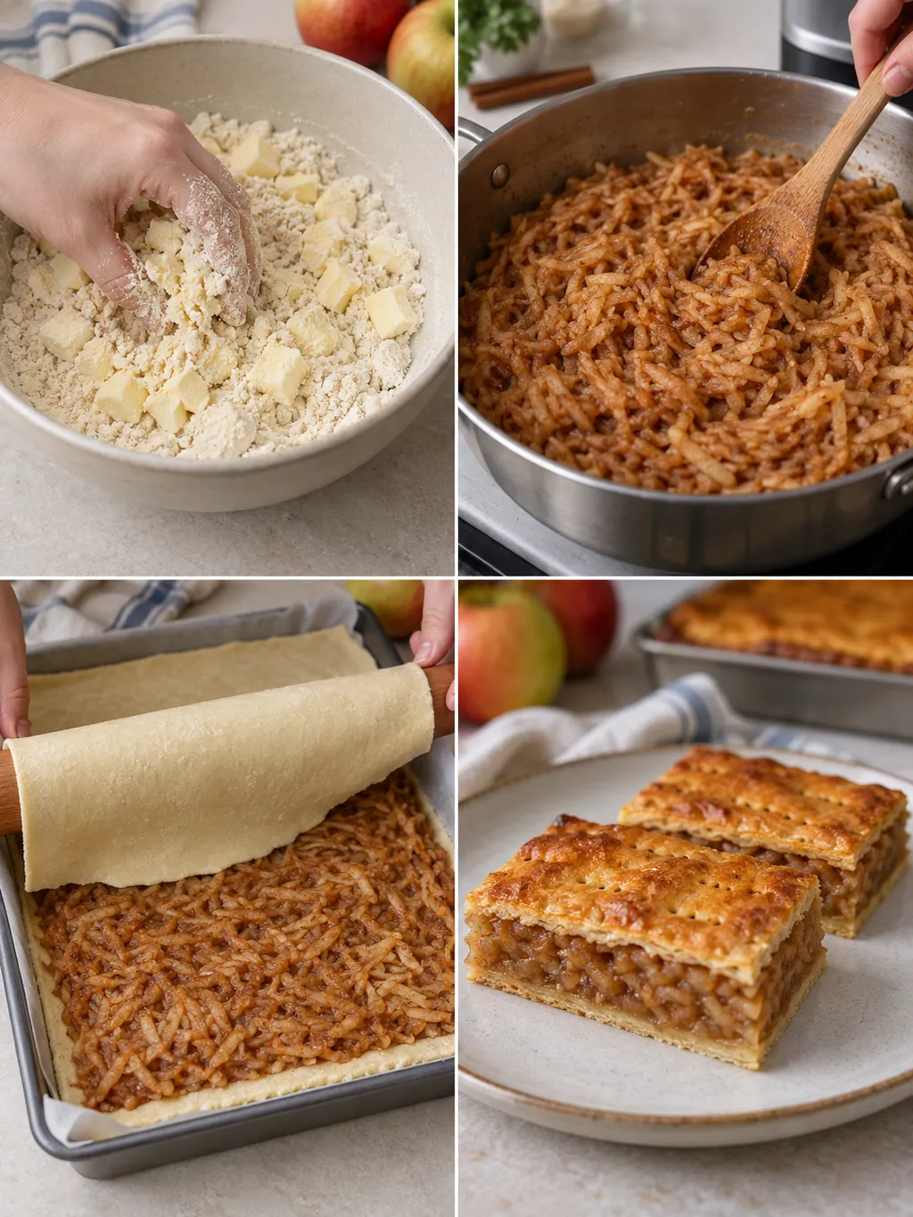 Az almás pite készítése a vaj elmorzsolásától a vastag töltelékű kész szeletekig