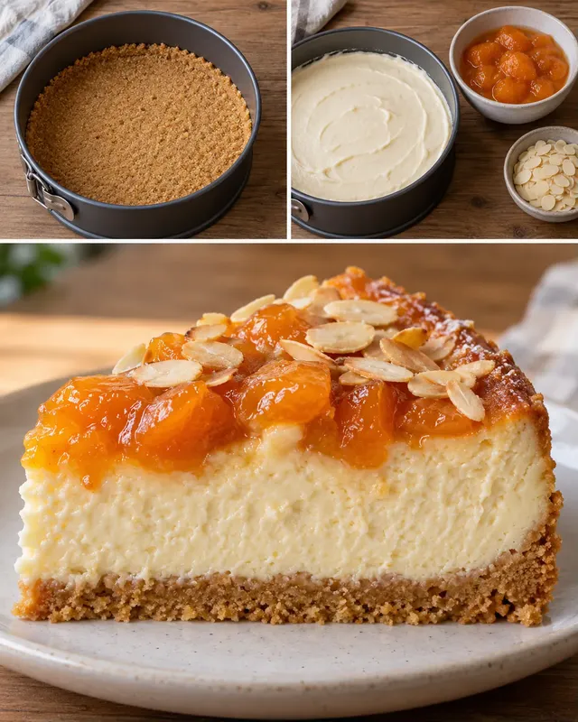 Sült sajttorta sárgabarackkal és mandulával