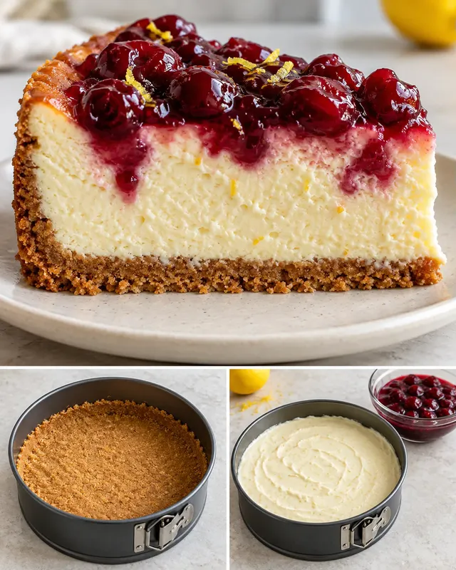 Sült sajttorta meggyel és citrommal