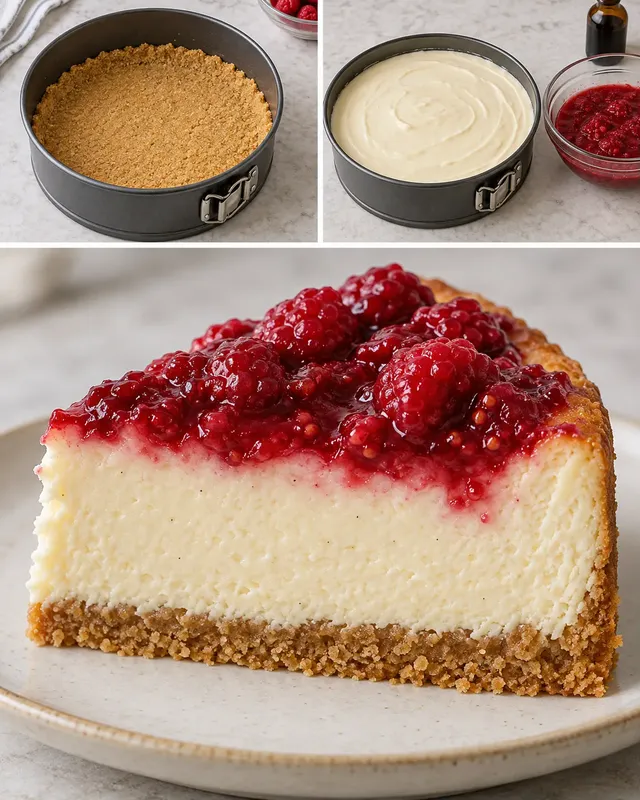 Sült sajttorta málnával és vaníliával