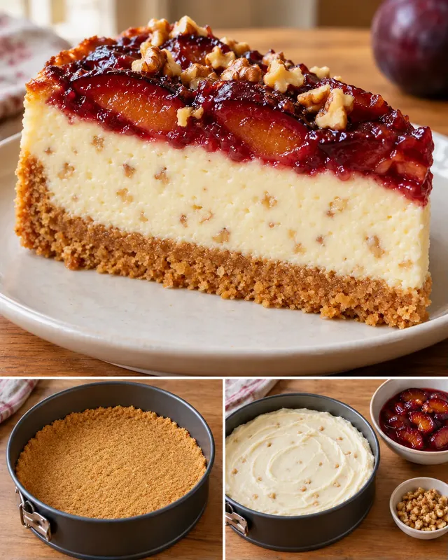 Sült sajttorta szilvával és vaníliával — dió