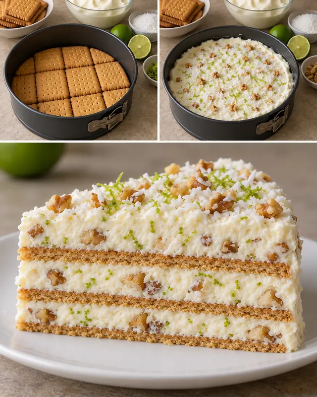 Sütés nélküli keksztorta kókusszal és lime-mal — dió