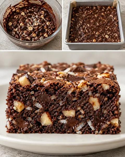 Brownie csokoládéval és mogyoróval — kókusz