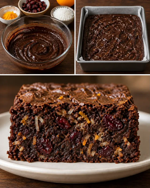 Brownie vörös áfonyával és naranccsal — kókusz