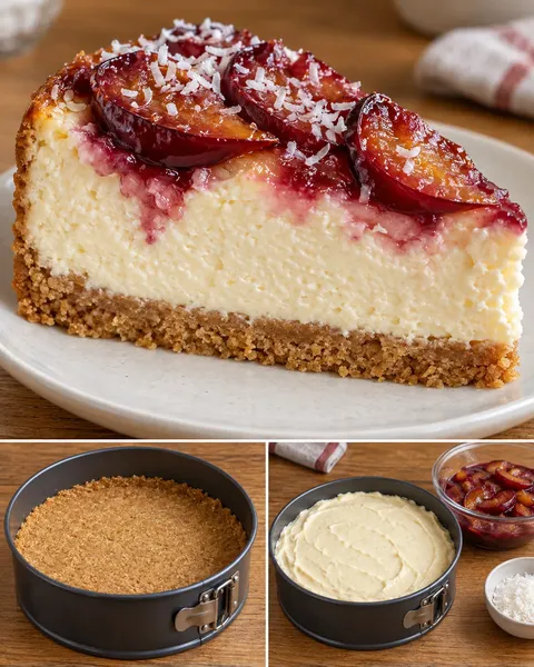 Sült sajttorta szilvával és vaníliával — kókusz