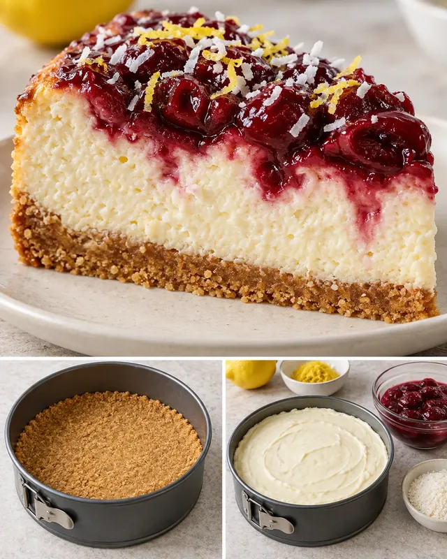 Sült sajttorta meggyel és citrommal — kókusz