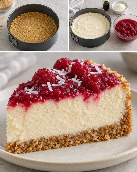 Sült sajttorta málnával és vaníliával — kókusz
