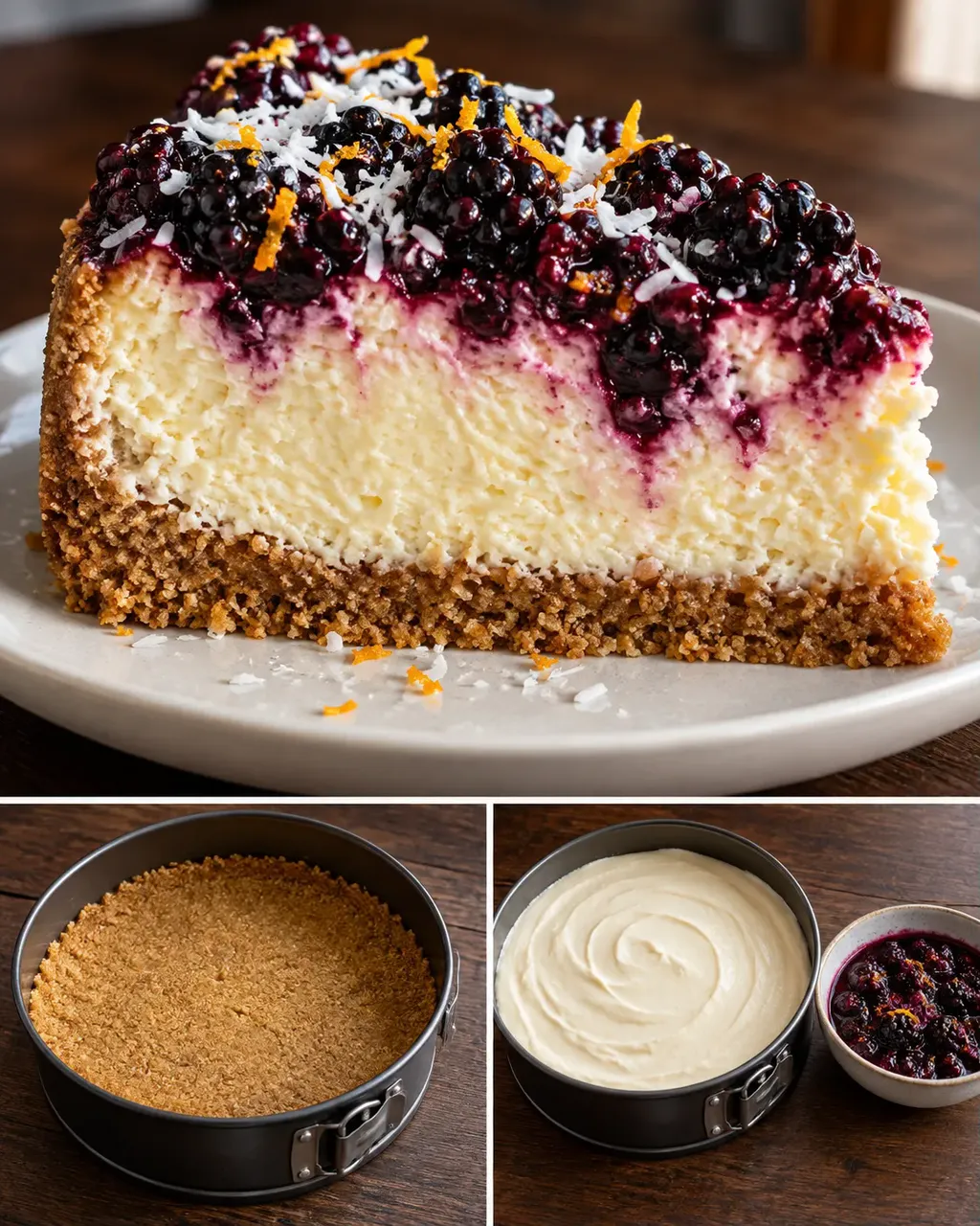 Sült sajttorta szederrel és naranccsal — kókusz