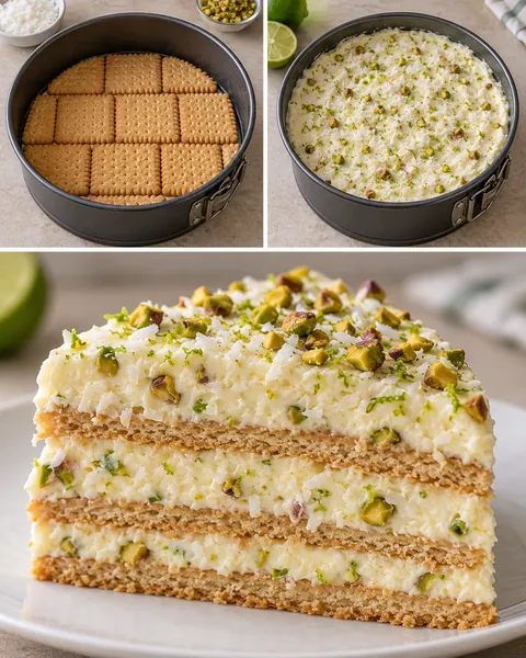 Sütés nélküli keksztorta kókusszal és lime-mal — pisztácia