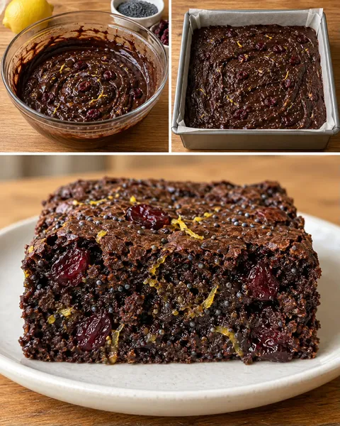 Brownie citrommal és mákkal — vörös áfonya