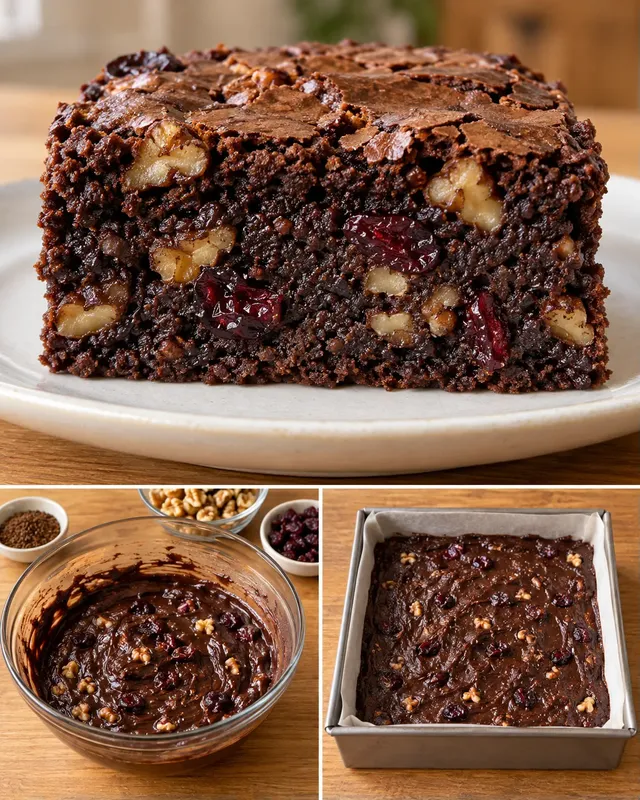 Brownie kávéval és dióval — vörös áfonya