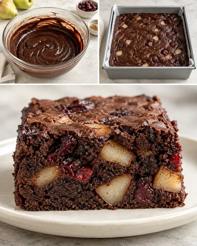 Brownie kardamommal és körtével — vörös áfonya