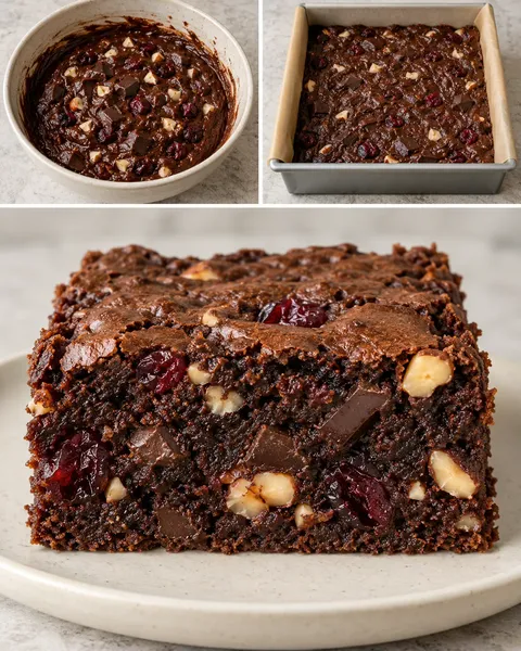Brownie csokoládéval és mogyoróval — vörös áfonya