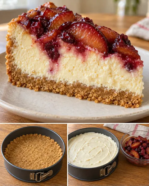 Sült sajttorta szilvával és vaníliával — vörös áfonya