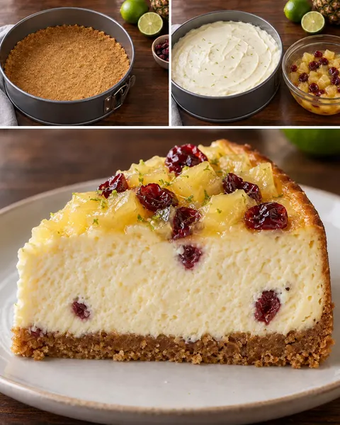 Sült sajttorta ananásszal és lime-mal — vörös áfonya