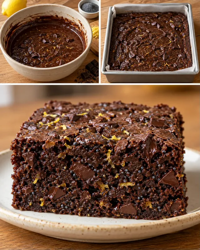 Brownie citrommal és mákkal — étcsokoládé