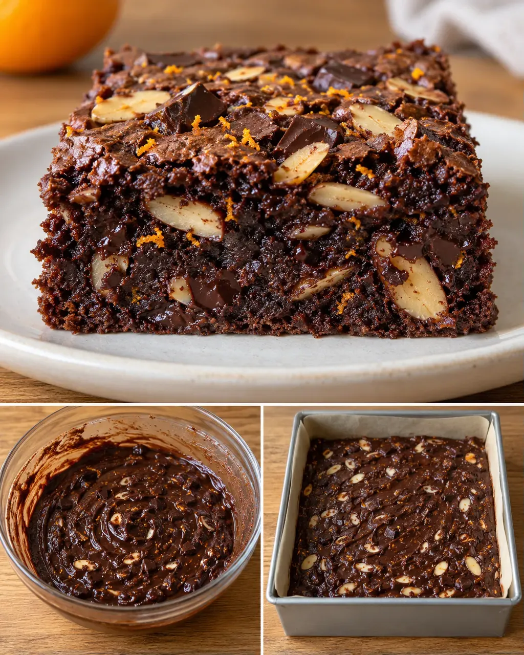 Brownie naranccsal és mandulával — étcsokoládé
