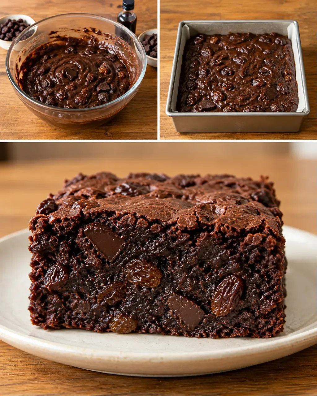 Brownie vaníliával és mazsolával — étcsokoládé