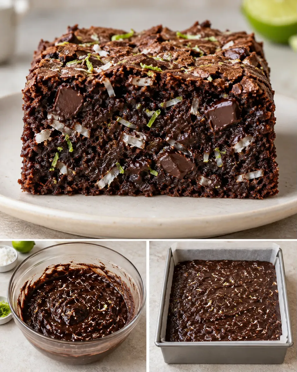 Brownie kókusszal és lime-mal — étcsokoládé