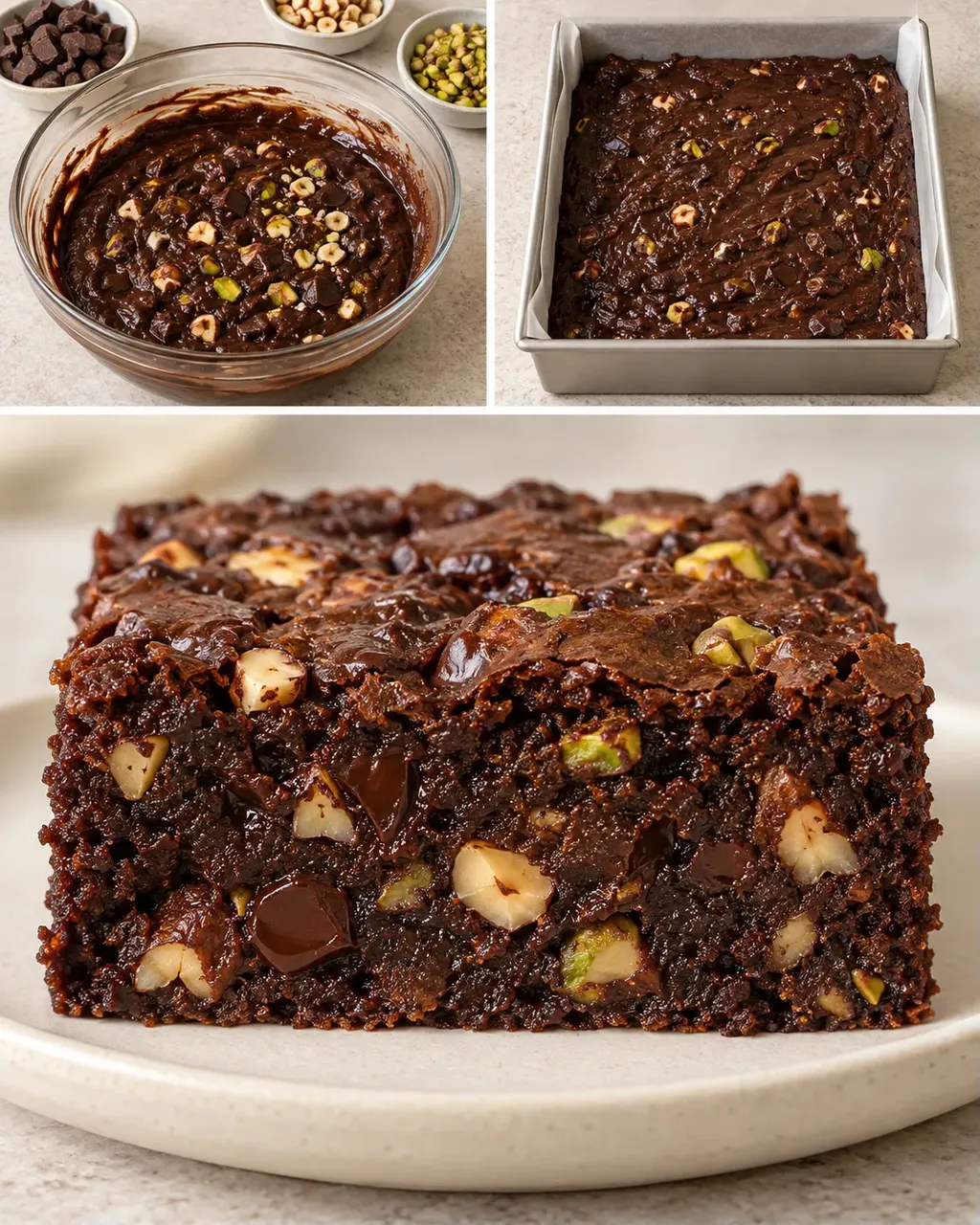 Brownie csokoládéval és mogyoróval — pisztácia