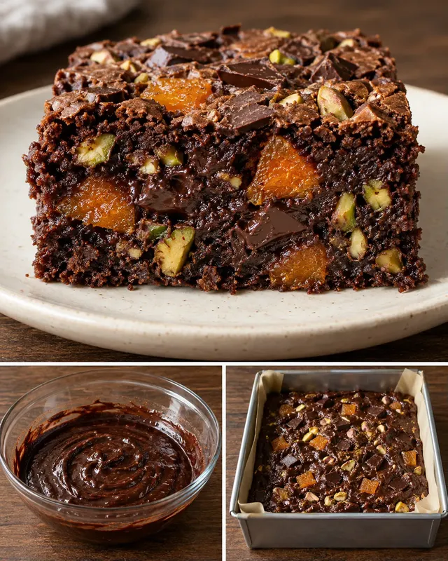 Brownie sárgabarackkal és pisztáciával — étcsokoládé