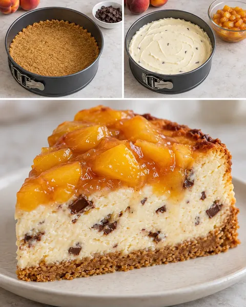 Sült sajttorta őszibarackkal és vaníliával — étcsokoládé