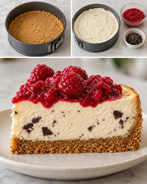 Sült sajttorta málnával és vaníliával — étcsokoládé