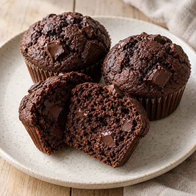 Csupa csoki muffin étcsokoládé-darabokkal és puha kakaós belsővel