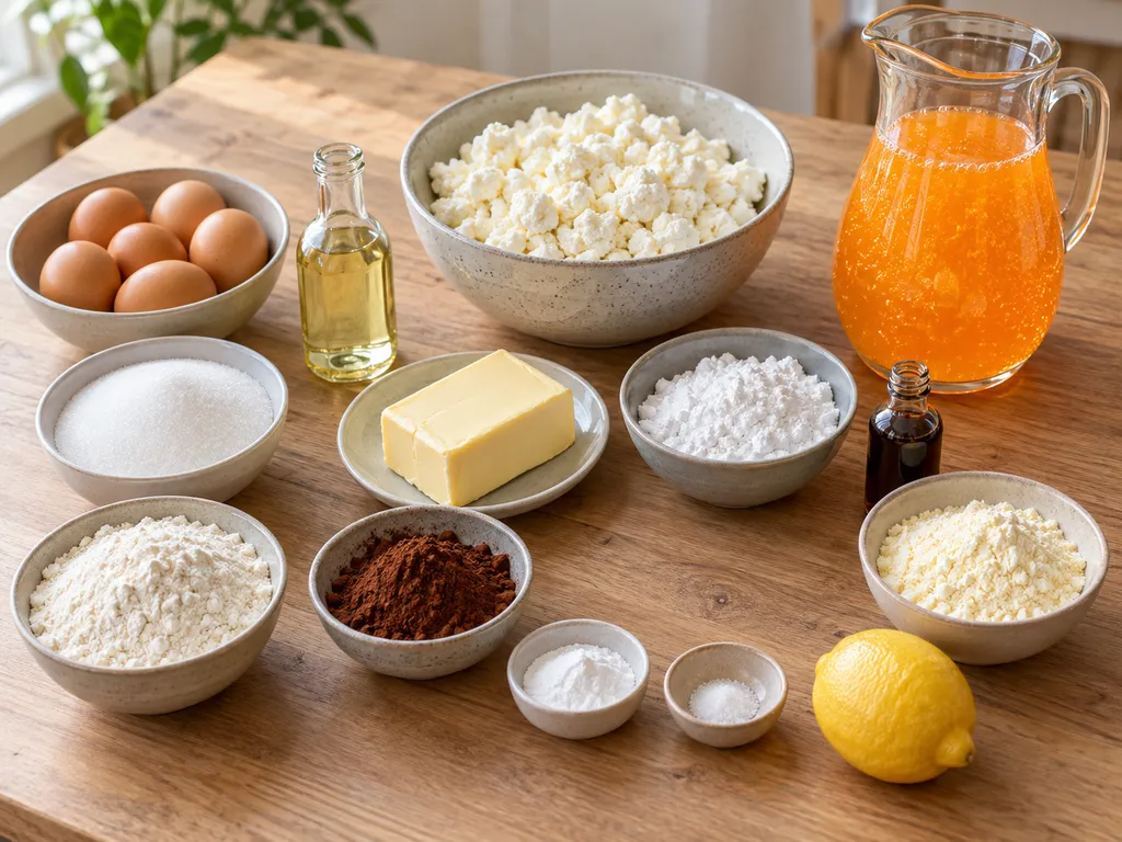 A Fanta szelet hozzávalói tojással, kakaóval, túróval és narancsos üdítővel