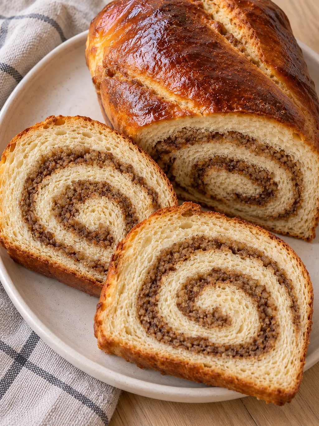 Szeletelt diós kalács foszlós tésztával és gazdag diótöltelékkel
