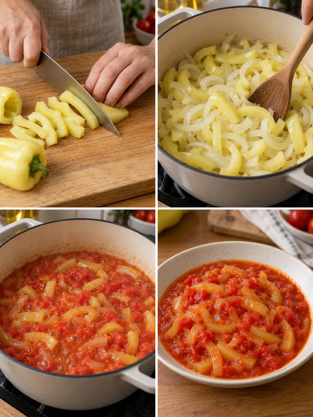 A lecsó készítése a paprika darabolásától a paradicsomos főzésen át a tálalásig