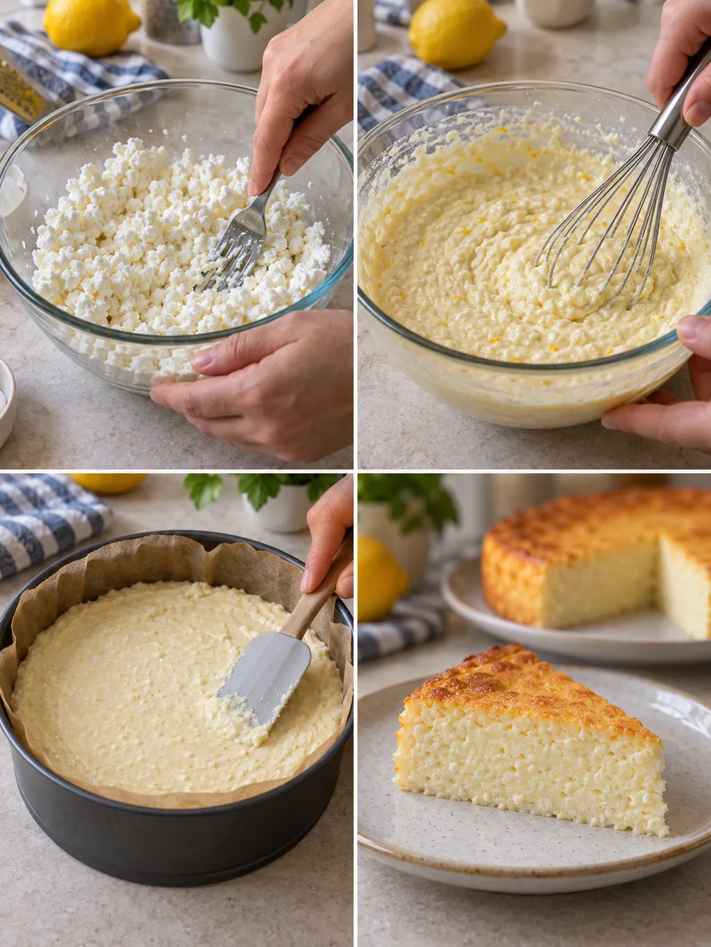 Túrós süti készítése a túró áttörésétől a megsült szelet tálalásáig