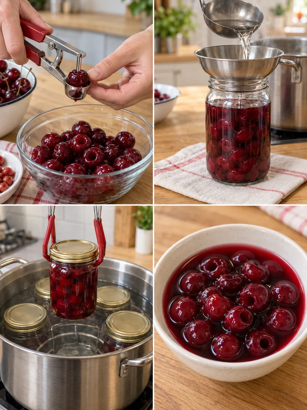 A meggybefőtt magozása, üvegbe töltése, vízfürdője és tálalása