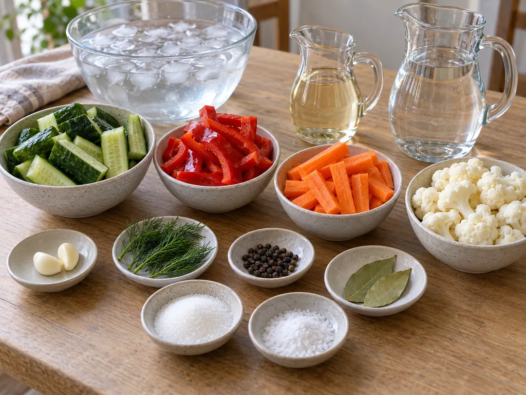 Uborka, paprika, répa, karfiol és az ecetes savanyúság fűszerei