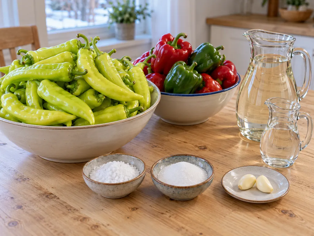 Pepperóni, édes paprika, ecet, víz, só, cukor és két fokhagymagerezd