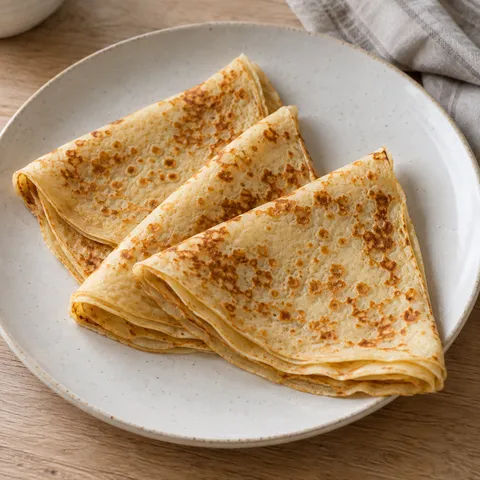 Négyrét hajtott joghurtos palacsinták aranybarna sütési foltokkal