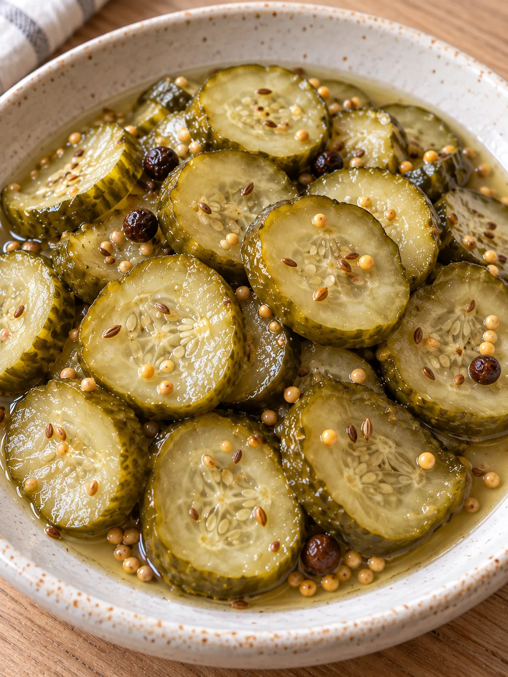Roppanós csemegeuborka-szeletek édes ecetes lével és egész fűszerekkel
