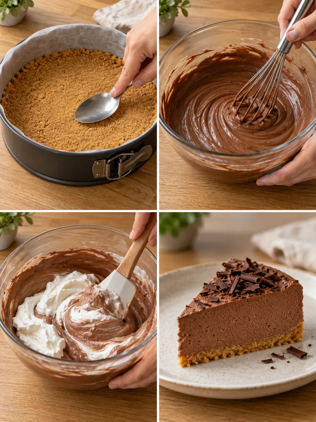 A kekszalap készítése, a csokoládékrém keverése és a kész tortaszelet