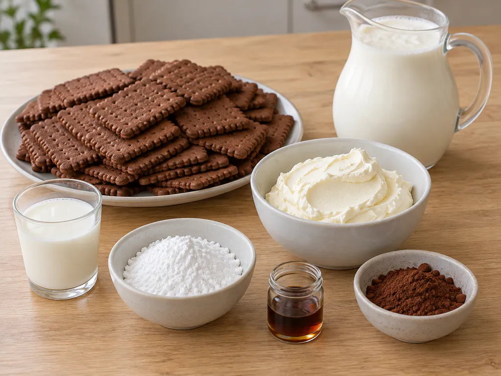 Kakaós keksz, tej, mascarpone, porcukor, vanília, habtejszín és kakaópor