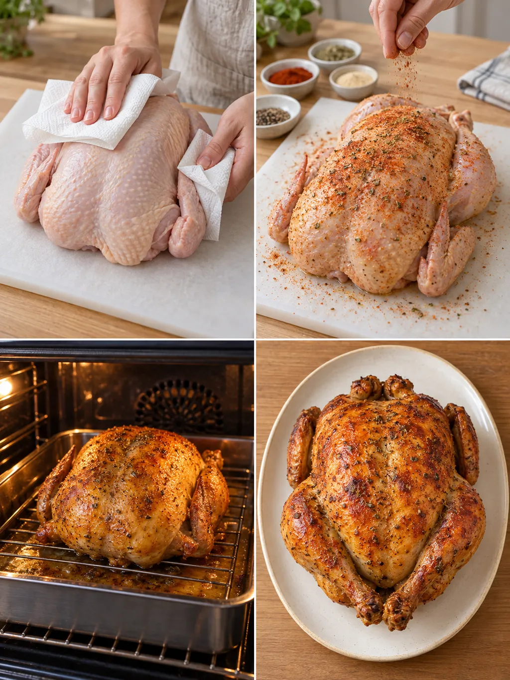 A grillcsirke szárazra törlése, fűszerezése, rácson sütése és tálalása