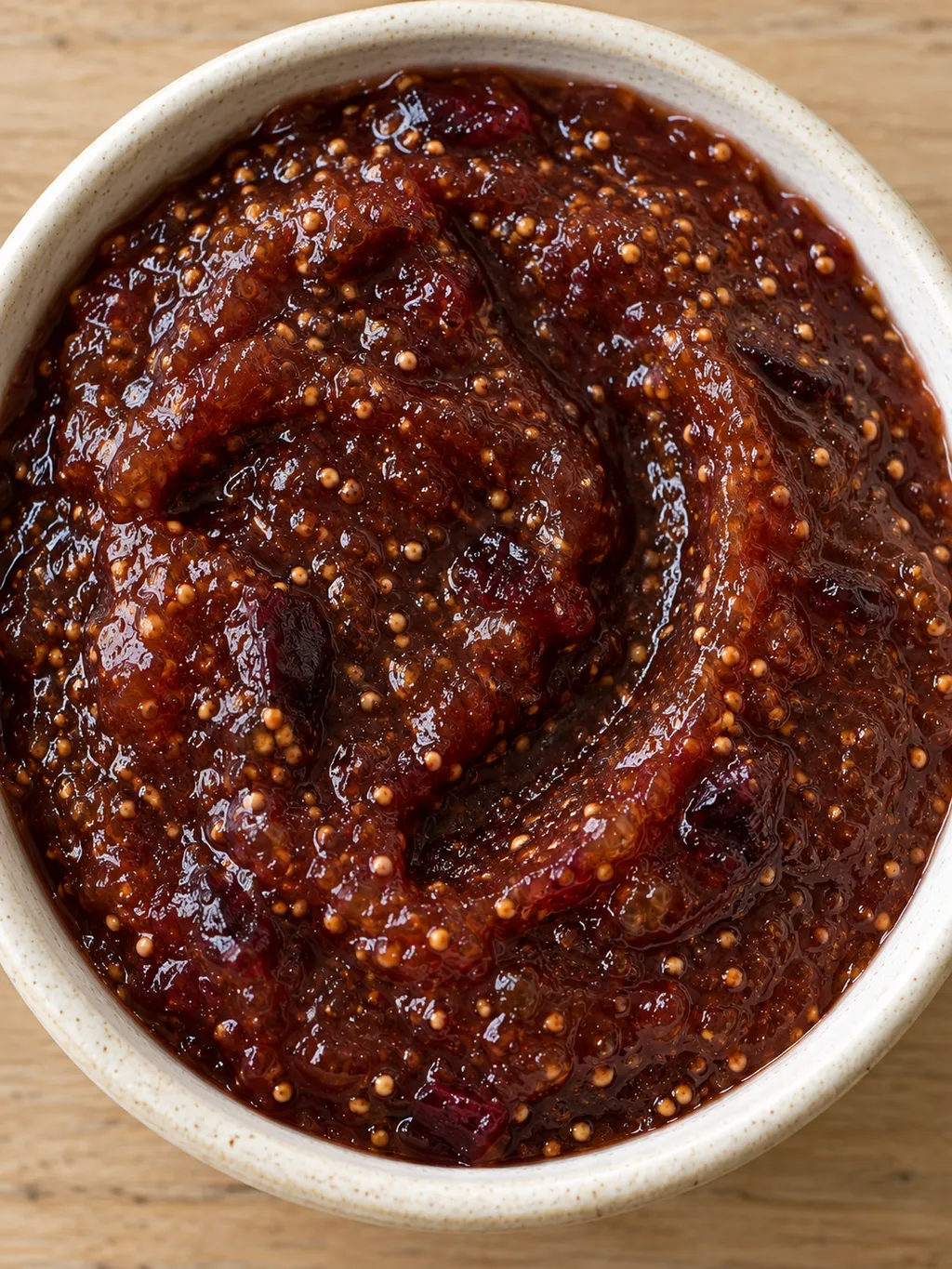 Vörösesbarna szilvás fügelekvár kanálbarázdával és apró fügemagokkal