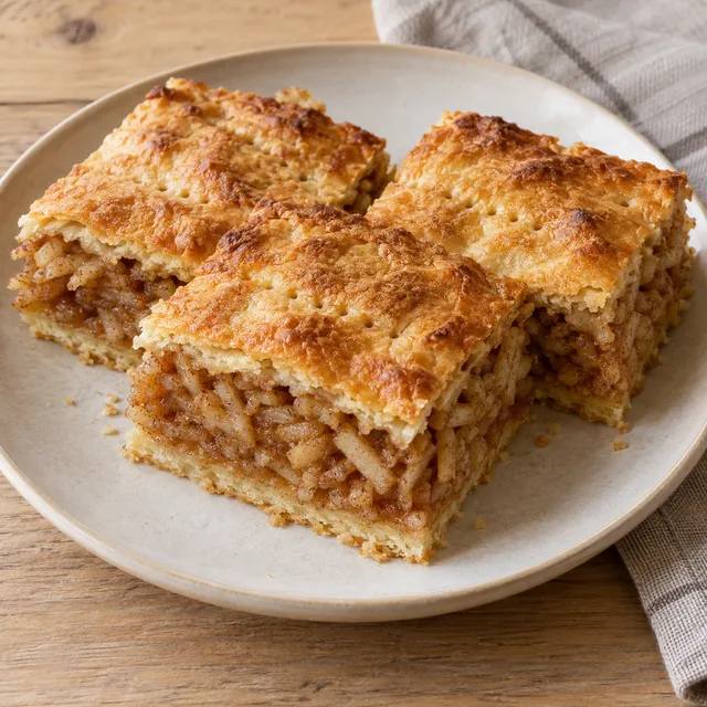 Zsíros almás pite aranybarna tetővel és fahéjas reszeltalmatöltelékkel